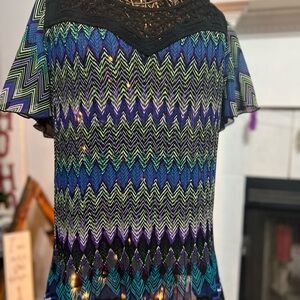 Cato Chevron Blouse - Black, Blue, Green